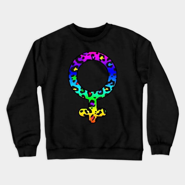 Venus Planet Symbol in Dark Rainbow Leopard Print Crewneck Sweatshirt by bumblefuzzies